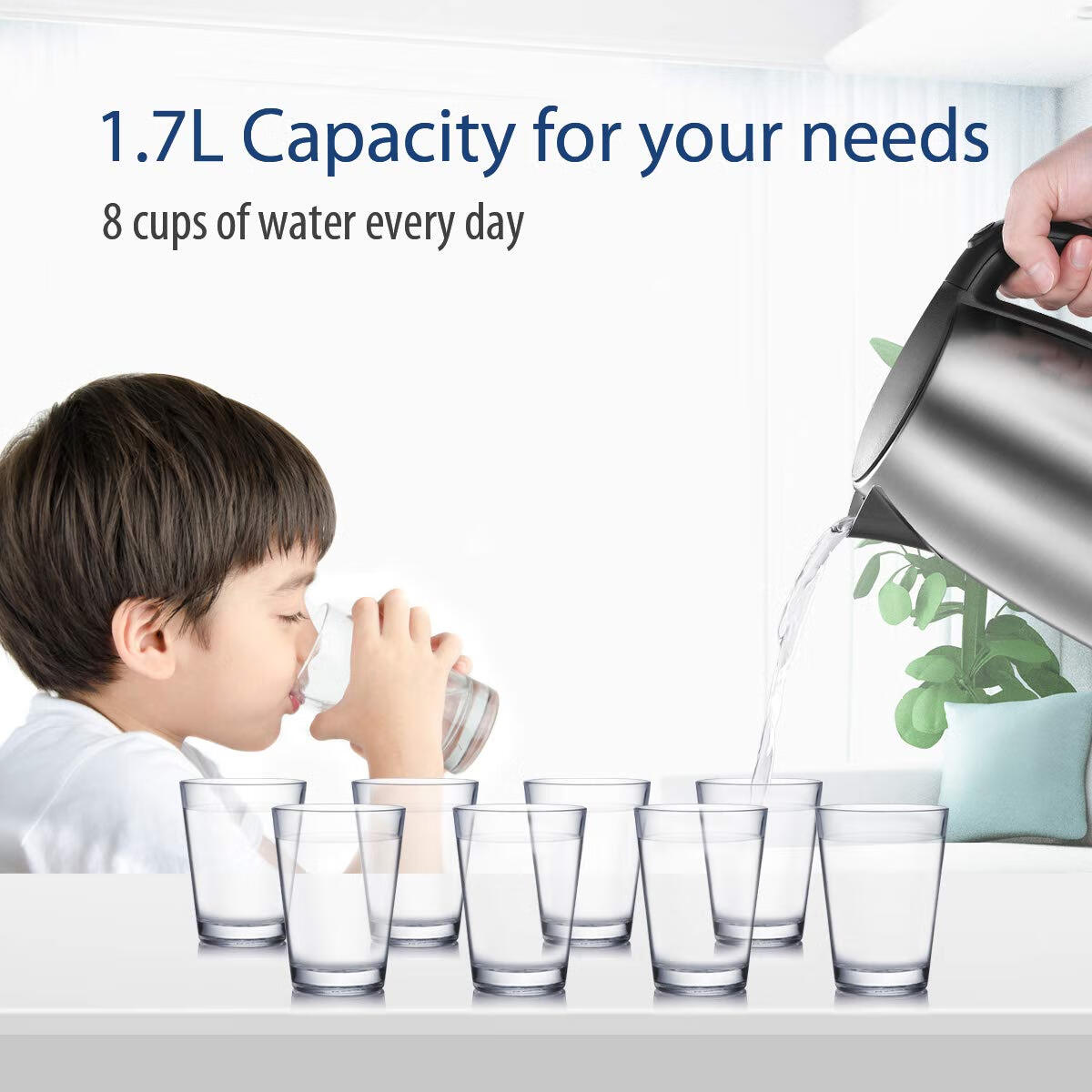 comfee 1.7L不锈钢电水壶 1500W快速烧水 LED灯 需要变压器