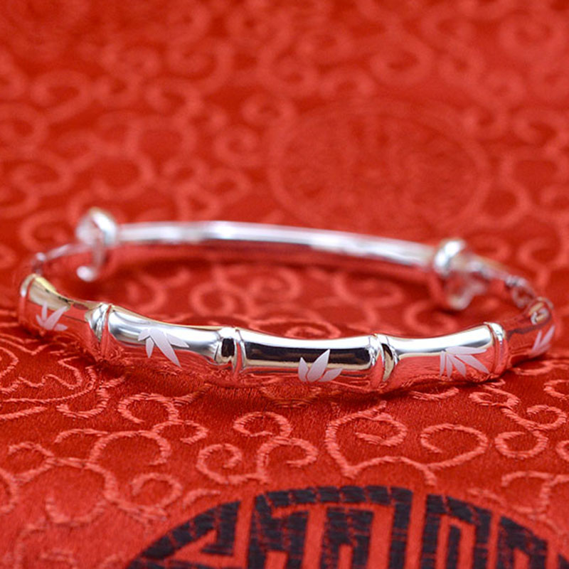 纯已久银饰 999足银手镯 激光 节节高 推拉 银手镯 手镯 女士银手环 节节高升