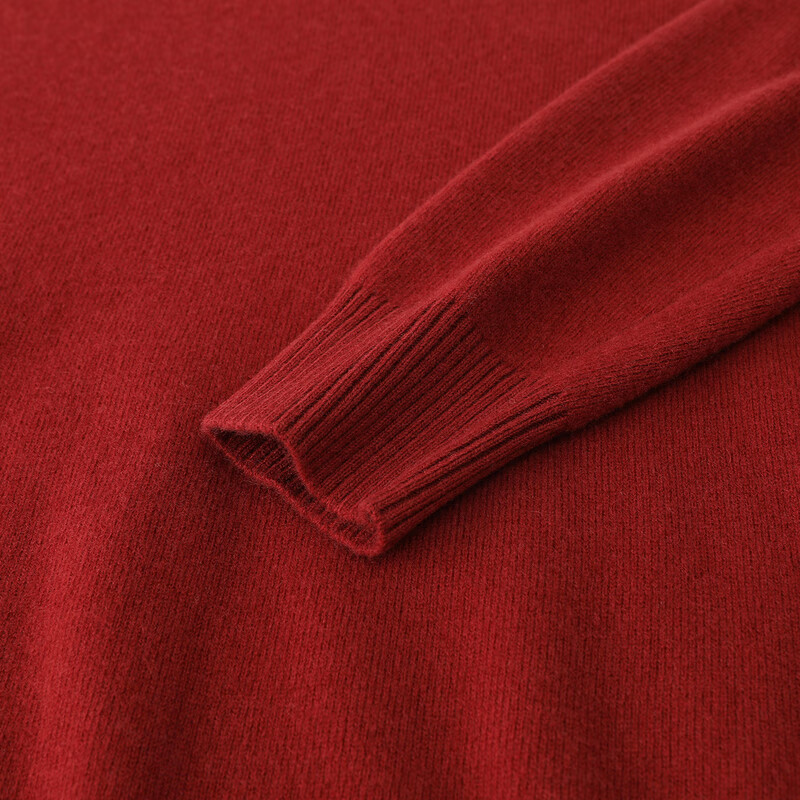 恒源祥圆领针织衫女纯羊毛衫秋冬纯色套头保暖简约内搭上衣打底女装毛衣 圆领+豆沙红 XL /175/96A