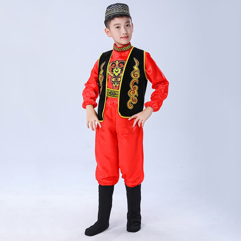 少数民族服饰男士现代藏族舞蹈演出服装蒙古新疆维吾尔舞蹈 哈萨克男