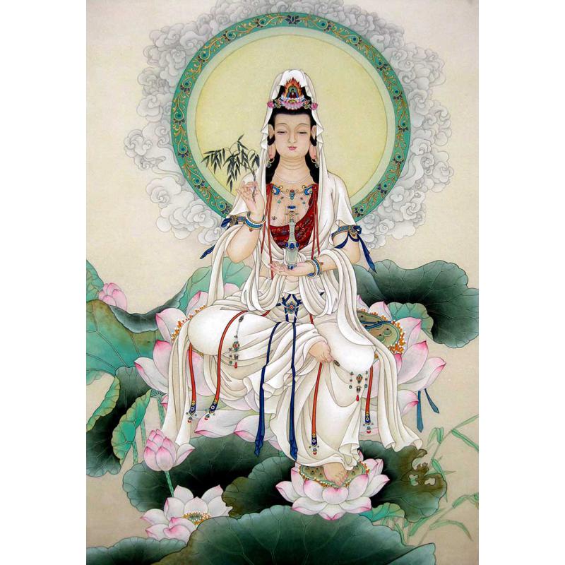 南海白衣杨柳送子观音大士净瓶施药观世音菩萨画像结缘卷轴挂画图