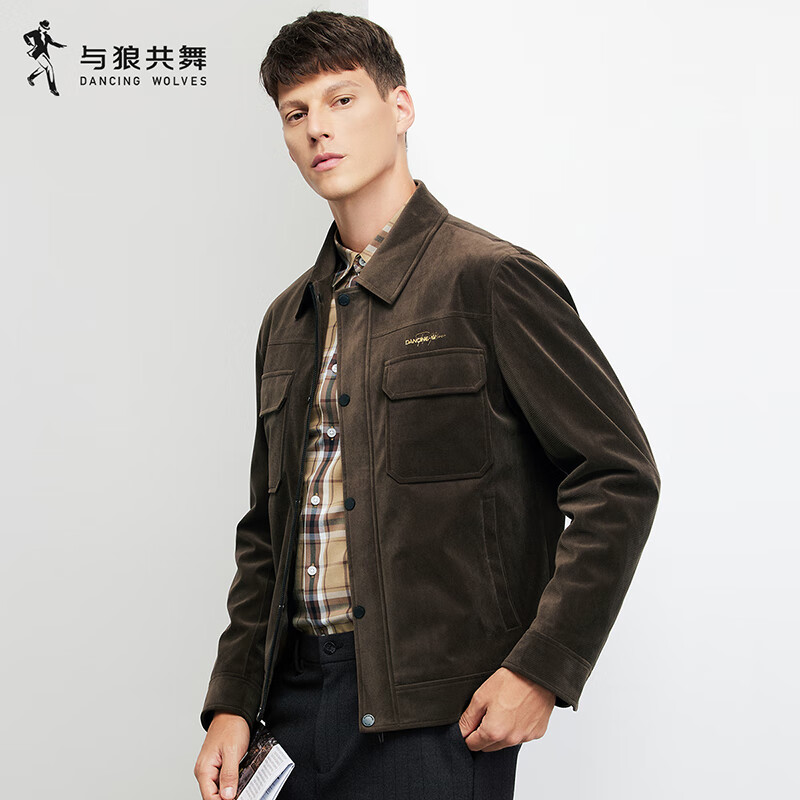 与狼共舞【亲肤绒感】克男时尚休闲翻领工装茄克衫外套 303咖啡 180