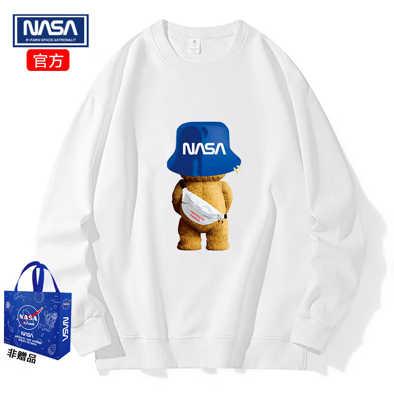NASAR-FARM官方重磅圆领小熊卫衣男女生春秋季宽松中性风落肩款打底衫外套男 HWY5005旅行小熊-白色 M （100-115斤）