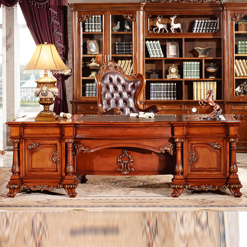 首杰欧式大班台美式全实木书桌电脑桌家用办公室书房写字台老板桌定制