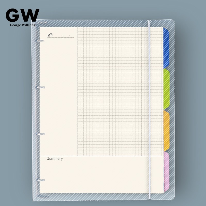 GeorgeWillsons 康奈爾筆記本子透明活頁本橫線方格網(wǎng)格本可拆卸活頁夾學(xué)生文具加厚記事本 A4活頁4孔康奈爾方格-1本