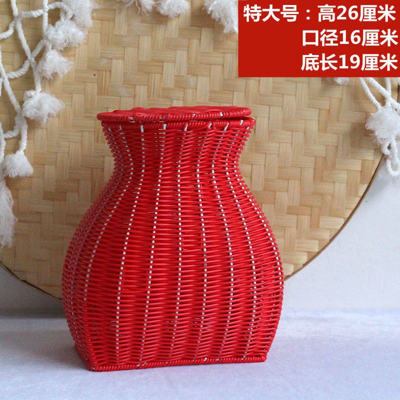 澳颜莱采茶叶的篮子 纯手工编织带盖背篓塑料藤编鱼篓采茶叶竹篓道具
