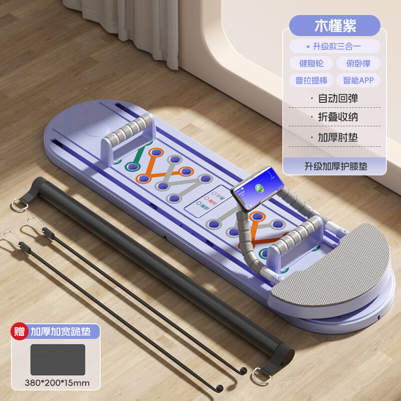 薇歐漫德國(guó)品質(zhì)多功能健身板健腹輪自動(dòng)回彈器材家用運(yùn)動(dòng)減肥訓(xùn)練腹肌瘦 全身套裝木槿紫普拉提棒拉力帶2