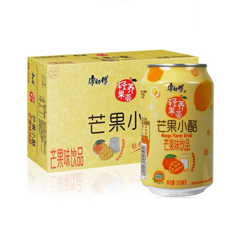 康师傅 果汁轻养果荟芒果小酪听装310ml*24罐芒果乳酸菌风味饮料 24罐