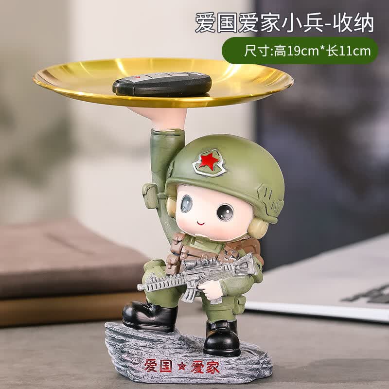 摆件卡通公仔新款娃娃玩偶树脂工艺品创意装饰 爱国家小兵【收纳】