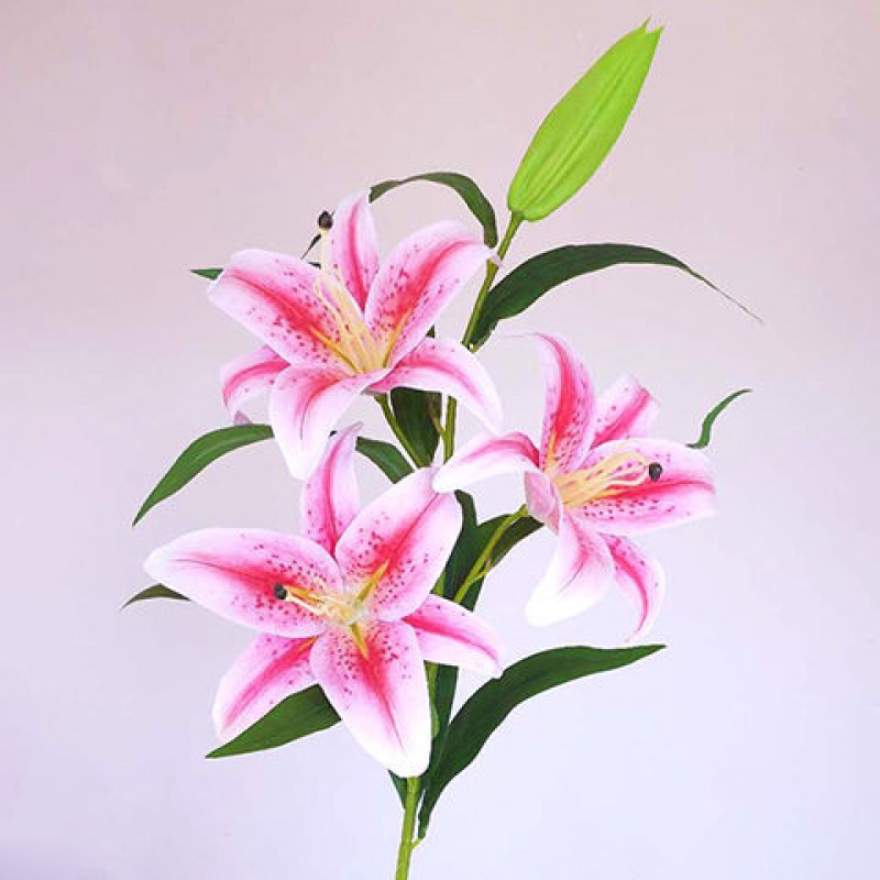 【精选直发】仿真百合花客厅单支假花玫瑰花绢花塑料干花落地插花布花