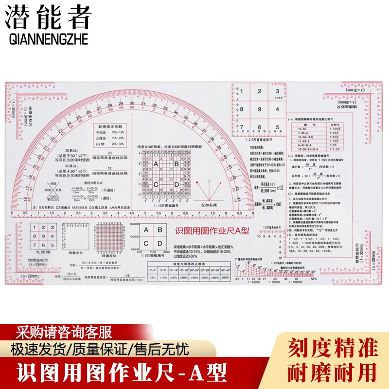 潜能者识图用图作业尺 1比5万军事地形学作图工具 图上量算指挥尺 双