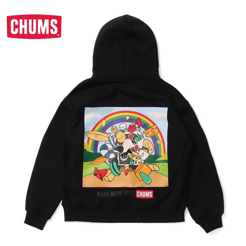 CHUMS洽洽鸟户外休闲美式复古情侣款连帽印花宽松加绒卫衣CH00-1356 白色W001 XL