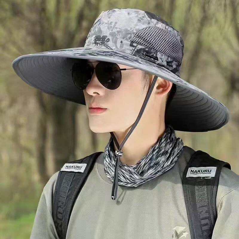 言小乖夏季男士渔夫帽大帽檐防晒帽加宽渔夫帽帽顶可拆透气钓鱼帽子