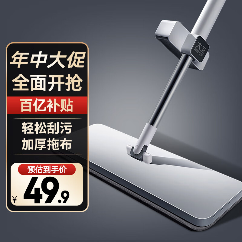 大卫【黄晓明同款】免手洗平板拖把高品质加厚拖布塑料面板P10