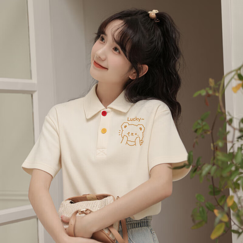 安源小子高中初中女生衣服夏天polo衫慵懒风夏季校园风甜美上衣半袖