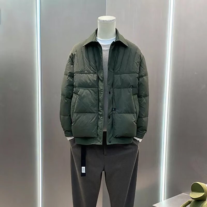 皮尔卡丹棉服男士短款2022新款翻领撞色轻薄保暖外套上衣青年冬装 军绿色 9370 XL 110-130斤