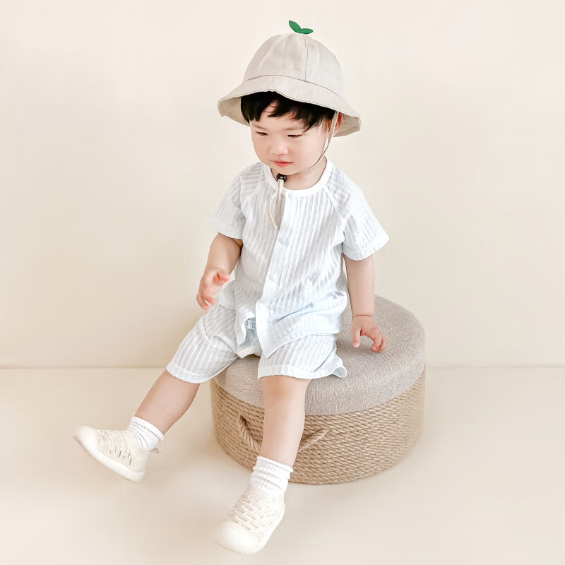 晴其宝宝开裆裤套装夏儿童夏季套装小宝宝开衫短袖婴儿开档裤男女童薄