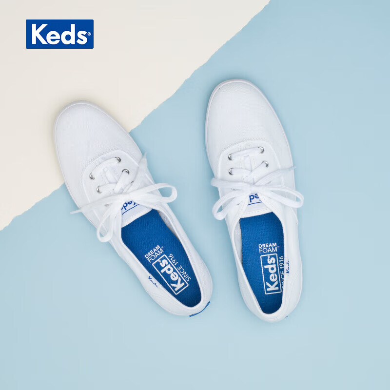 keds经典款小白鞋常青款帆布鞋女款小白鞋休闲百搭复古板鞋WF34000 白色 37