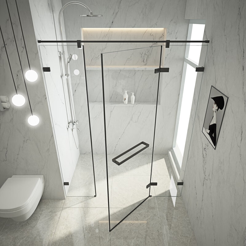 仁聚益无框玻璃门下沉式淋浴房无障碍极窄边框浴室隔断屏风防水洗澡