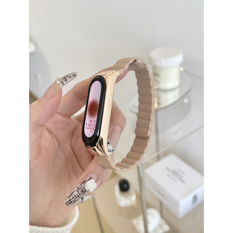 适用磁吸回环手环腕带于6543通用nfc版本休闲通勤表带 黑橙色 手环5