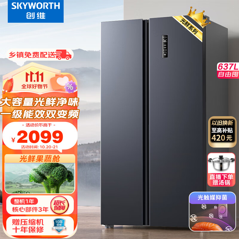 创维(SKYWORTH)光鲜637升双变频一级能效风冷无霜超薄嵌入大容量对开双开门电冰箱家用BCD-637WKPSN属于什么档次？
