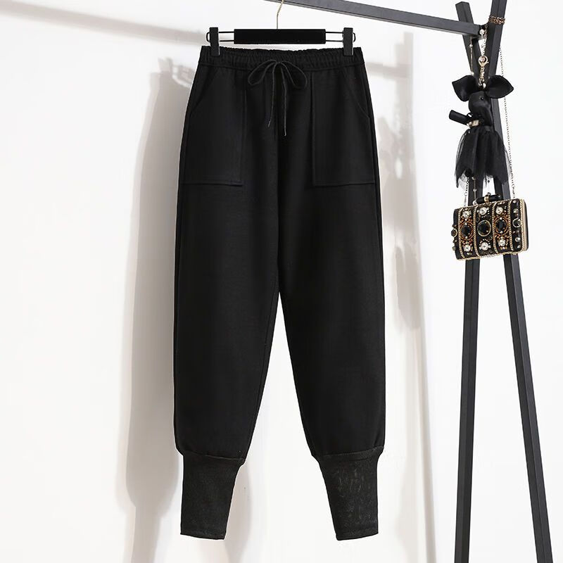 遥芷男生裤子秋冬穿的魔术贴收腿束脚搭配马丁靴超大码女裤300斤加厚