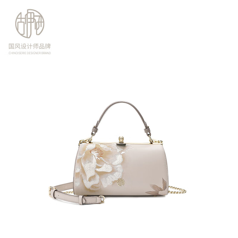 古伊西中国风女包手提包牛皮单肩手拎包绣花旗袍包生日礼物妈妈包夹子包 石蕊红+送礼品袋+代写贺卡