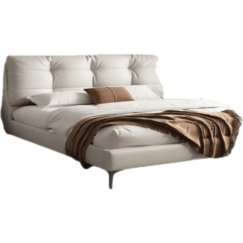 季勤 床 科技布床主卧现代简约侘寂风ins网红极简双人床北欧奶油布艺软床婚床科技布床家具床 单床+七星睡感乳胶床垫 1800mm*2000mm框架结构