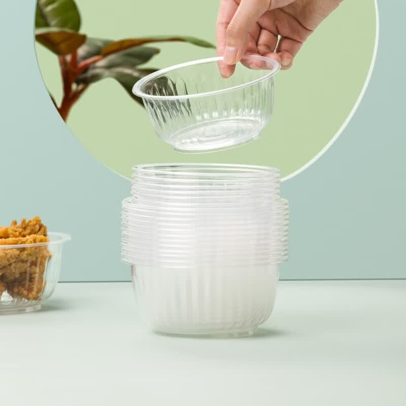 茶花(CHAHUA)茶花一次性家用塑碗耐高温可微波冷冻打包餐盒不带盖透明汤圆汤碗 一次性塑碗500ml(三包 共60个)