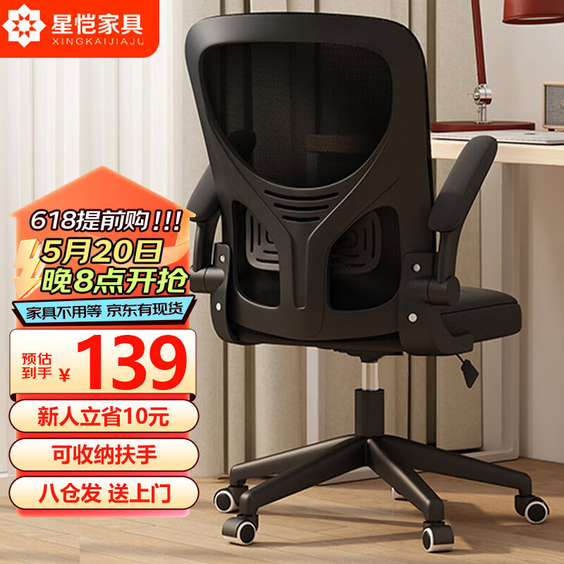 星恺（XINGKAI）电脑椅子办公椅电竞椅人体工学椅家用升降转椅 BG215全黑基础款