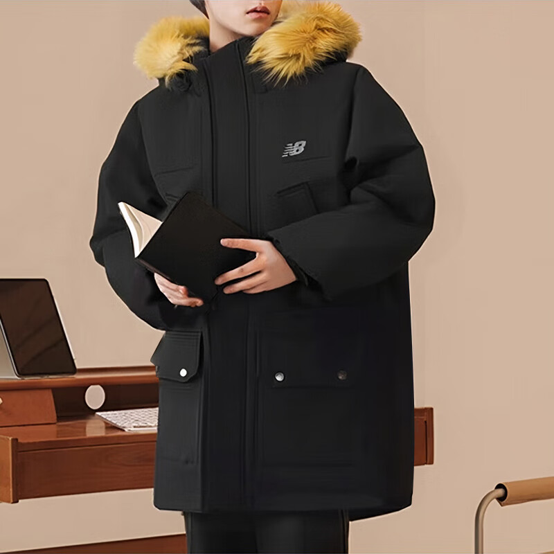NEW BALANCE羽绒服男 25冬季新款nb外套防风运动服连帽保暖户外防风毛领外套 黑色/情侣款/绒子含量80% 晒图返10 L /175/96A