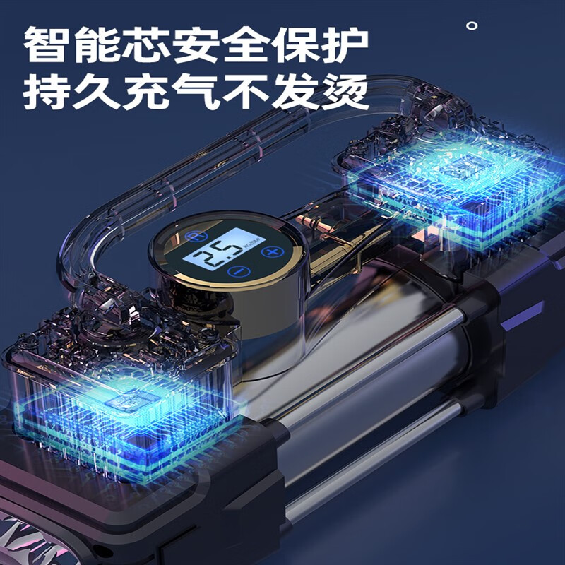 车载充气泵双缸高压大功率便携式电动汽车用轮胎打气泵12V 强劲双缸【机械带灯款】+收纳包