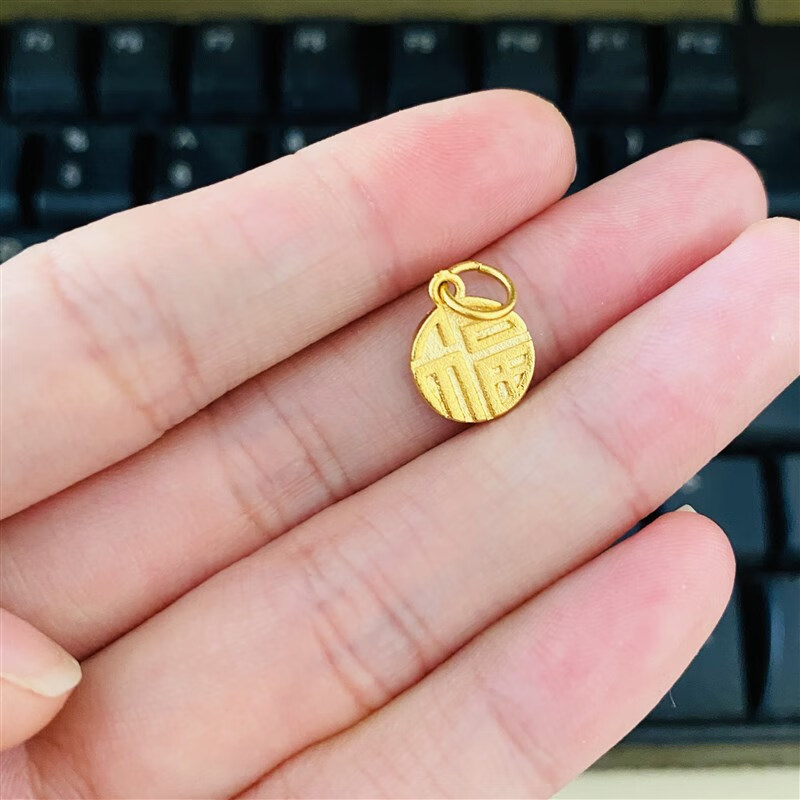 莲雨恋星镀金迷你圆形古法金小福牌吊坠古风潮项链女仿沙金细锁骨项链