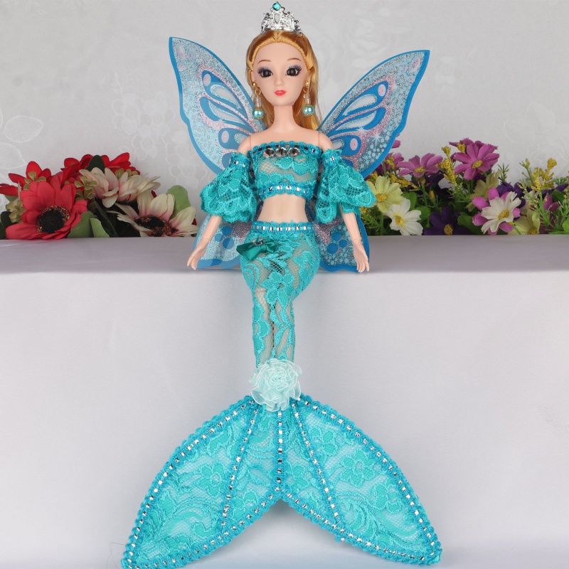 蝴蝶翅膀仙子美人鱼公主手工创意女孩礼品玩偶 粉紫 40厘米带翅膀款