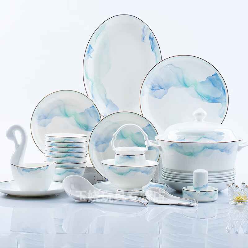 翼荏碗碟套装家用2024景德镇骨质瓷餐具套装陶瓷盘子碗组合乔迁碗盘 6