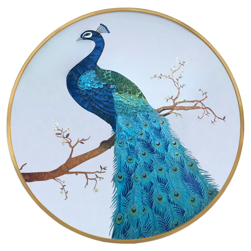 餐厅玄关画客厅装饰画客厅山水画手工金璃珐琅彩 孔雀珐琅彩画(圆形)