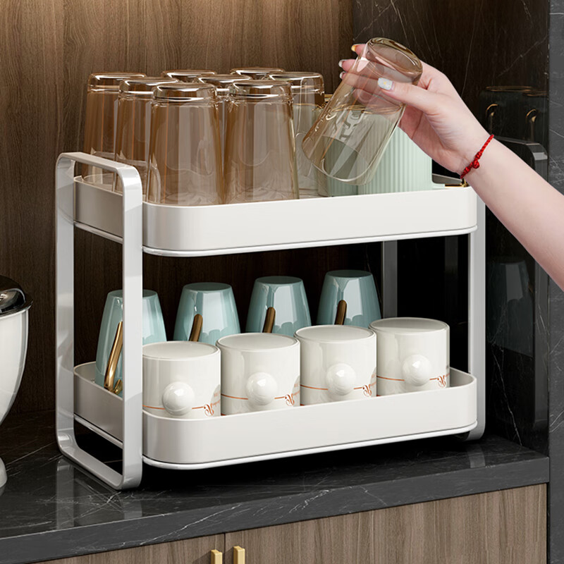 鼎珈派德国茶水杯子收纳置物架双层茶杯架茶具收纳架水杯沥水托盘家用 香槟金【一体双层】可放20个杯子