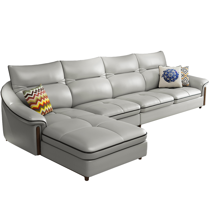 A家 沙发 皮沙发客厅大户型转角沙发组合现代简约头层牛皮沙发三人位整装家具 DB1557 浅灰色 三人位+中位+右贵妃(约3.27米)