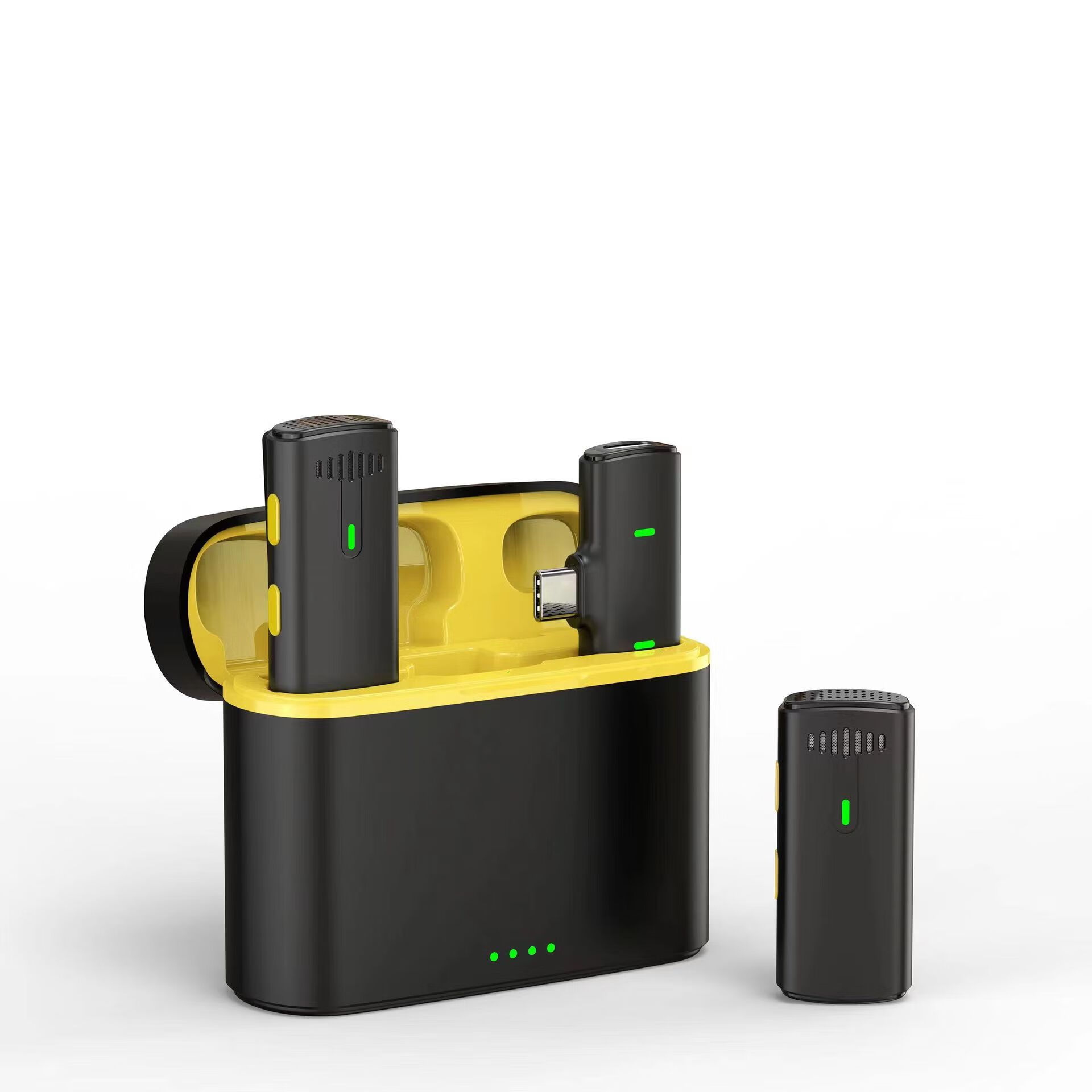 麦克风领夹式收音麦器录音蓝牙主播直播 type-c接口一拖二黄色仓