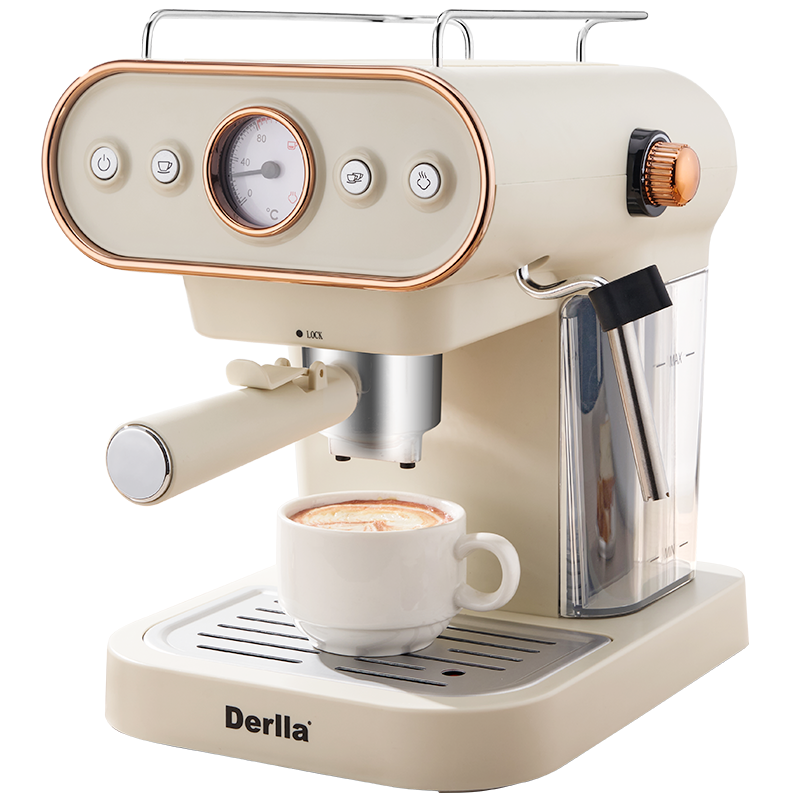 Derlla 德国咖啡机家用意式半自动复古蒸汽打奶泡适用nespresso胶囊 复古奶油白【19Bar/三合一】10035905790306