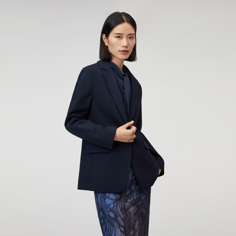 OVV2023秋冬新款女装挺括一粒扣平驳领休闲通勤单件西服外套 藏青(净色)B1 L