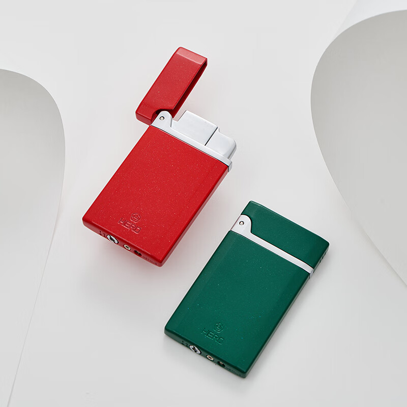 英雄（HERO）超薄打火机充气防风蓝色火焰直冲扁火火机高档送男友生日礼物 HET1000-5绿色 标配装 1个