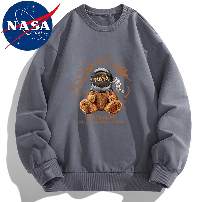 NASADKGM官方联名卫衣男春秋季潮流百搭情侣宽松圆领长袖T恤青少年打底衫 WY199灰色（常规款） XL（120斤-135斤）怎么样,好用不?