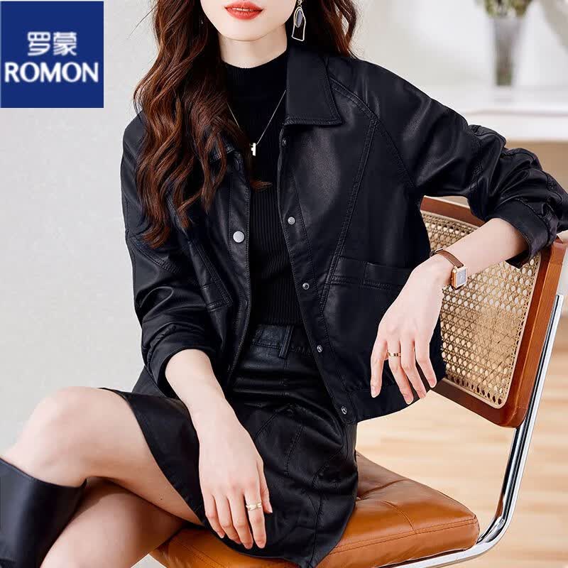 罗蒙（ROMON）海宁真皮皮衣外套女2023新款春秋宽松绵羊皮小个子女士短款皮夹克 黑色 XL 115-125斤怎么样,好用不?