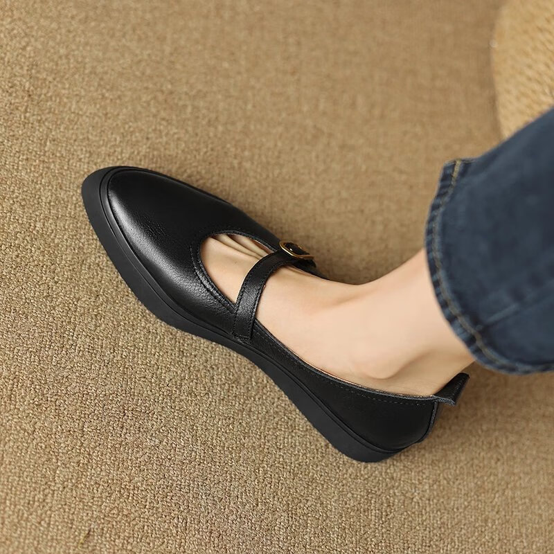 凡疆轻奢潮牌巨好看尖头厚底单鞋女2023新款复古休闲松糕底鞋一字带