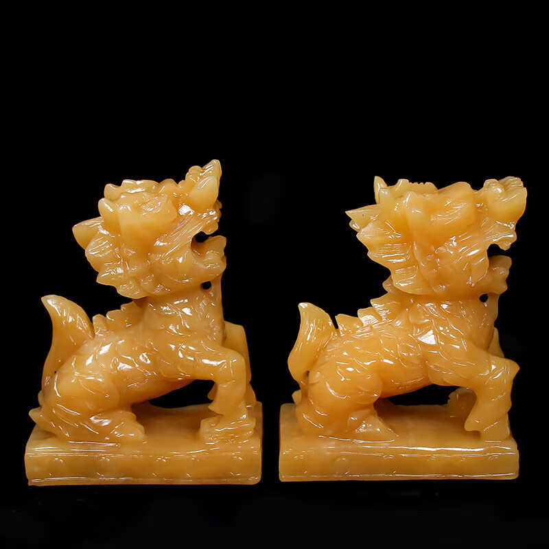霜魄【摆件】玉石玉麒麟摆件玉石黄玉麒麟摆件家居客厅中式装饰工