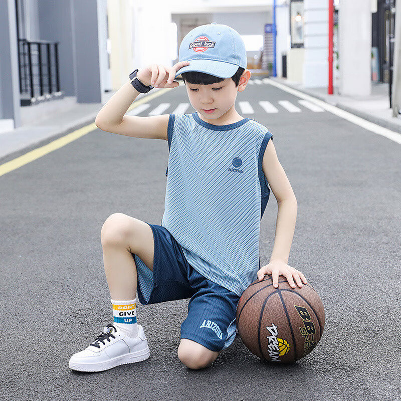 碧眼狐品牌儿童夏季篮球服男童套装中大童装运动球衣男孩洋气背心两件