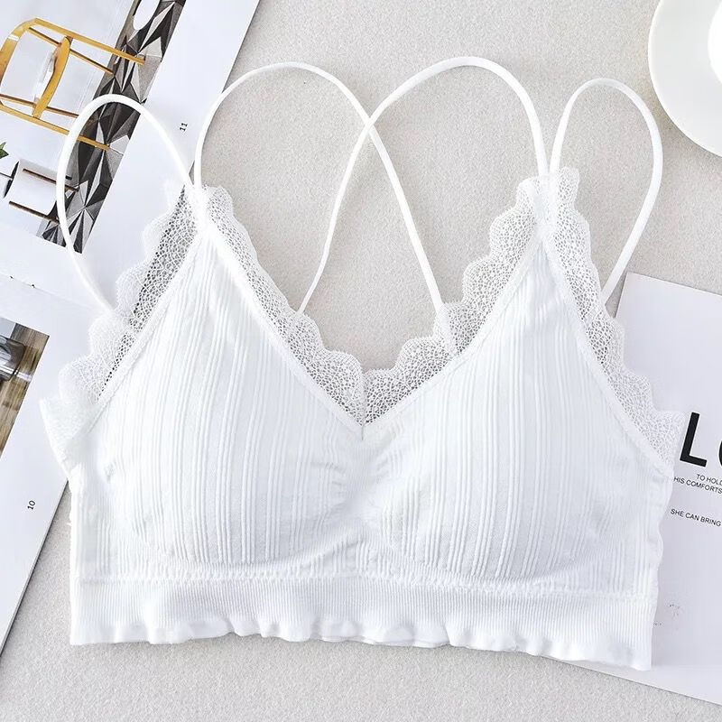 酷章小胸加厚垫美背聚拢文胸无钢圈少女裹胸蕾丝 白色 均码80140斤可