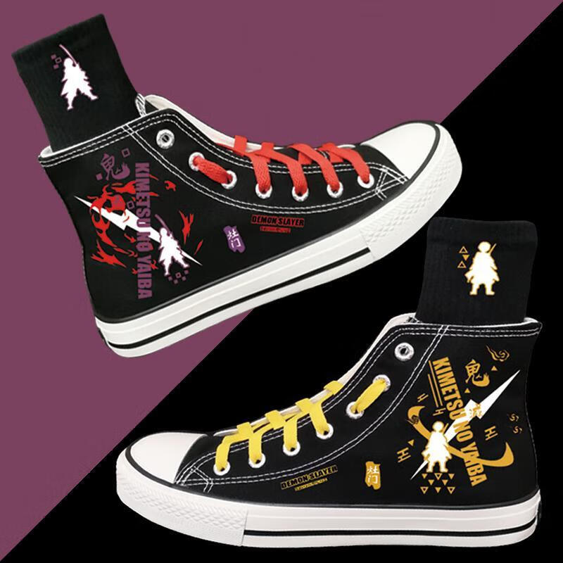 旋昱春夏鬼灭之刃帆布鞋高帮男潮流鞋炭治郎动漫鞋子学生百搭休闲板鞋