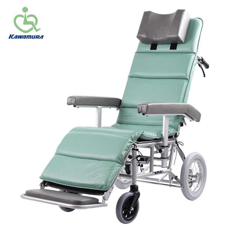 河村 轮椅老年人轮椅轻便小巧可折叠残疾人医用术后康复手动轮椅可推可坐铝合金免充气四轮代步车 自由躺靠型(绿色RR60)